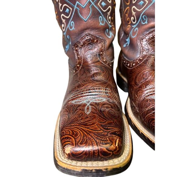 Ariat FatBaby RodeoBaby Floral Western Boots Turquoise Brown Leather Women's 7.5 - Picture 4 of 11